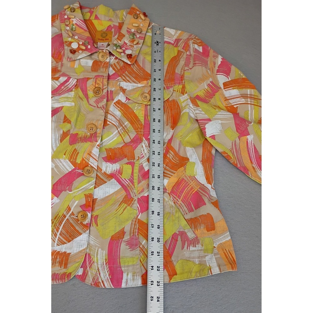 Ruby Rd Women Jacket Sz 16 Neon Abstract Print Button Front Pockets Bead Blazer - Picture 3 of 12